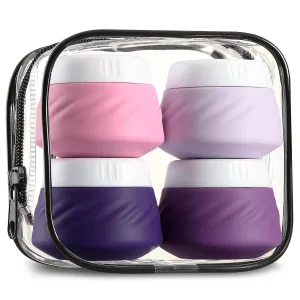 Gemice Travel Containers for Toiletries, Silicone Cream Jars TSA Approved Size with Clear Bag, Leak-proof Accessories Lid Cosmetic Face Body Hand (4 Pack), 30ml