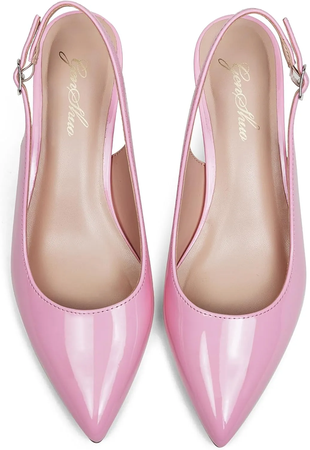 GENSHUO Low Kitten Heels Women's Slingback Dressy Pumps Pointed Closed Toe Ankle Strap Elegant Wedding Pumps Formal Comfortable Shoes