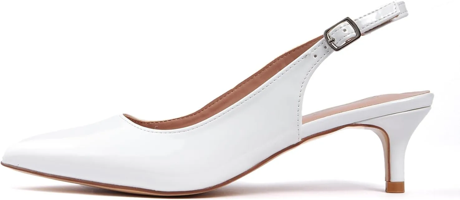 GENSHUO Low Kitten Heels Women's Slingback Dressy Pumps Pointed Closed Toe Ankle Strap Elegant Wedding Pumps Formal Comfortable Shoes