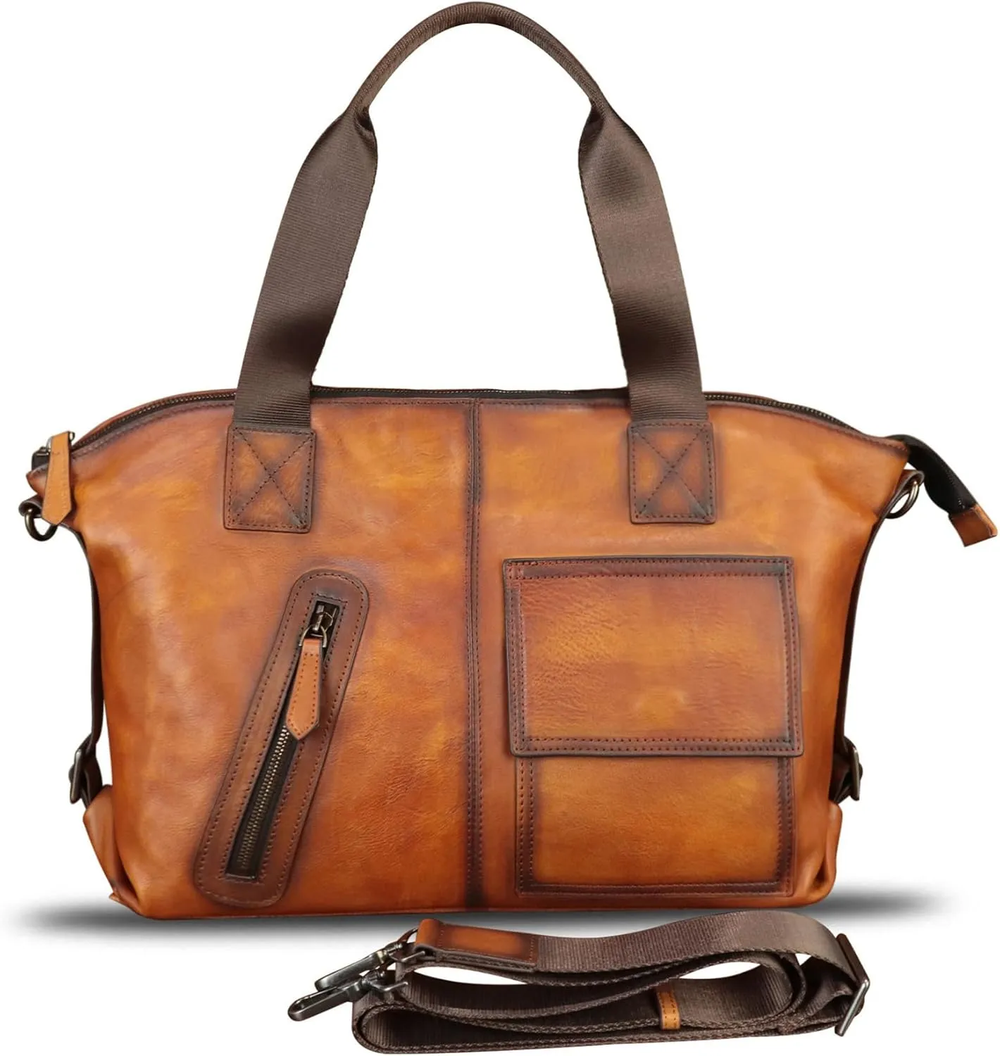Genuine Leather Messenger Bag and Briefcase Purse for Men Leather Top Handle Handbags Satchel Shoulder Bag for Laptop Strap