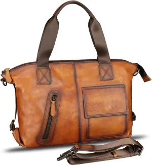 Genuine Leather Messenger Bag and Briefcase Purse for Men Leather Top Handle Handbags Satchel Shoulder Bag for Laptop Strap