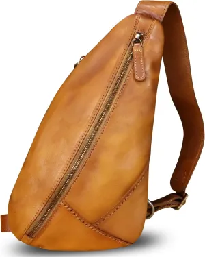 Genuine Leather Silng Bag for Women and Men Vintage Leather Sling Backpack Shoulder Crossbody Bag Chest Purses