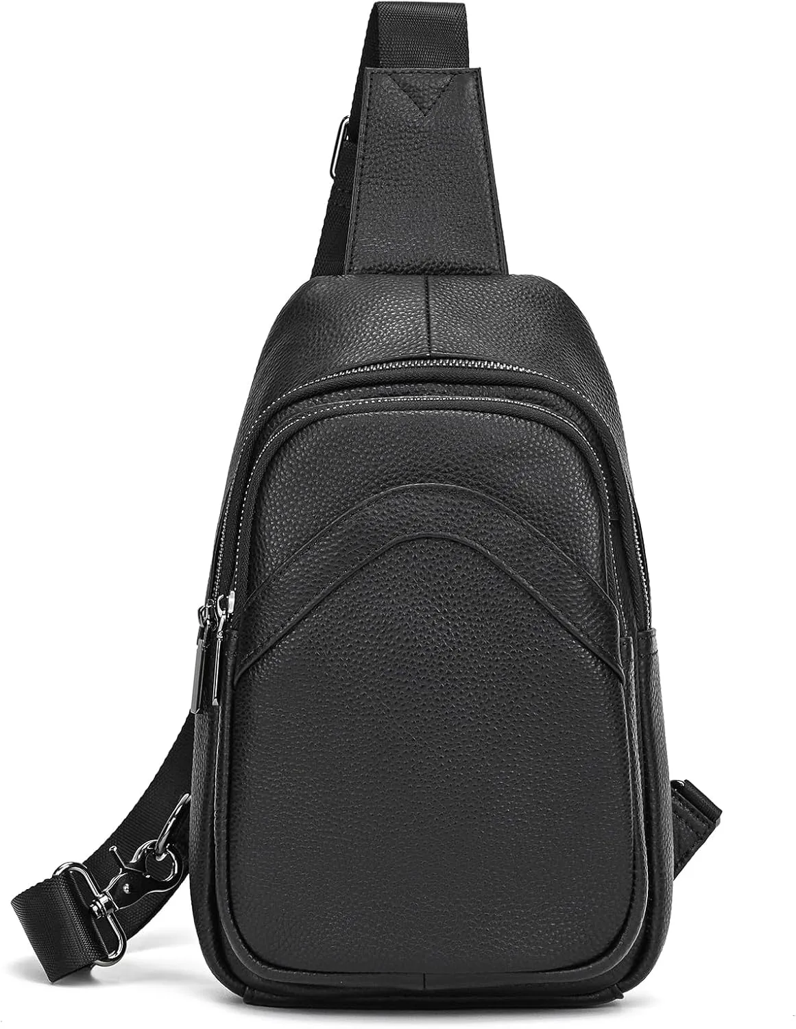 Genuine Leather Sling Bag Multi-pocket Chest Bag for Men Hiking Travel Daypack