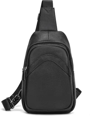 Genuine Leather Sling Bag Multi-pocket Chest Bag for Men Hiking Travel Daypack