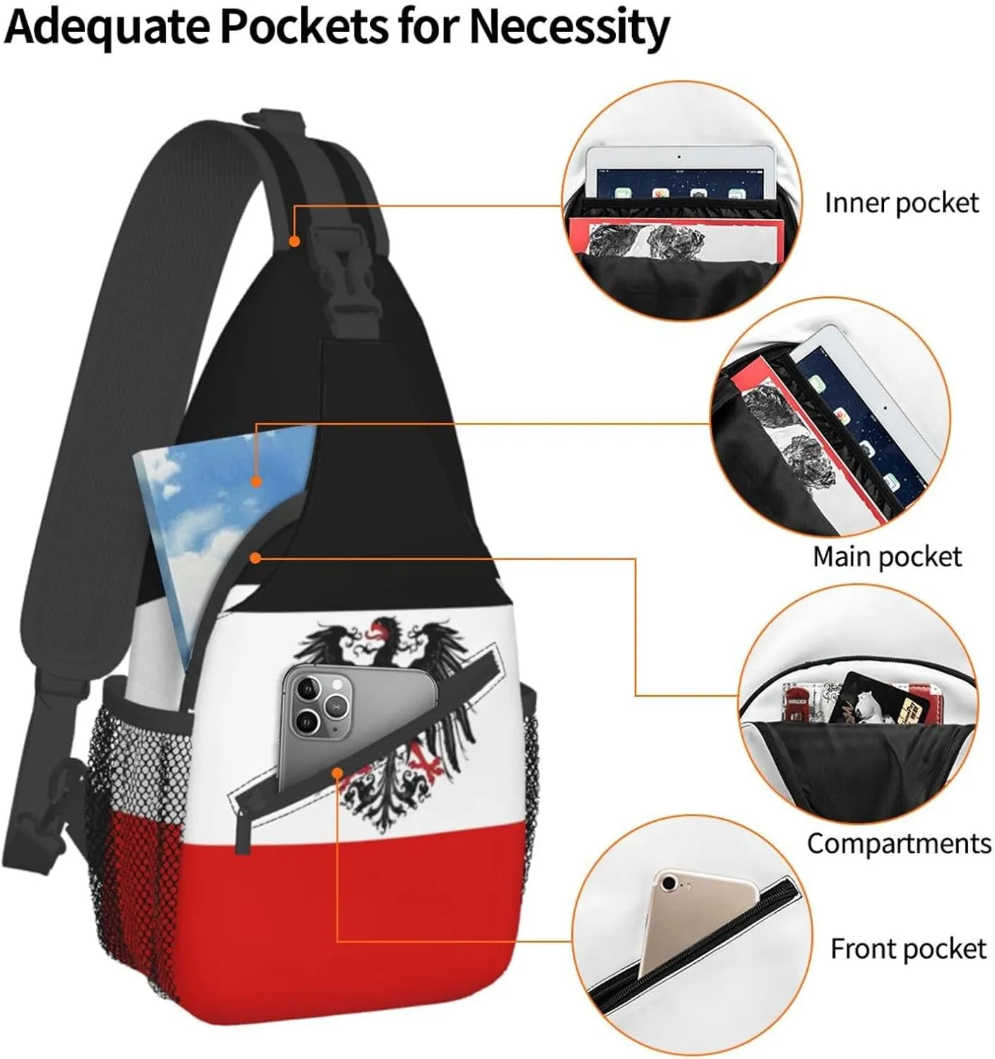 Germany Crossbody Bag German Shoulder Bag Backpack Germany Flag Sling Bag Chest Casual Daypack Bag