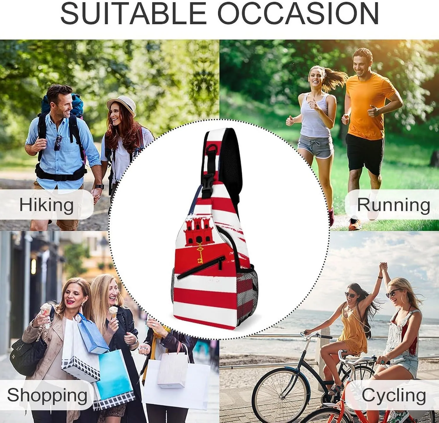 Gibraltar Flag Hand Drawn Sling Bag Crossbody Chest Bag Shoulder Bag For Travel Hiking Cycling Camping