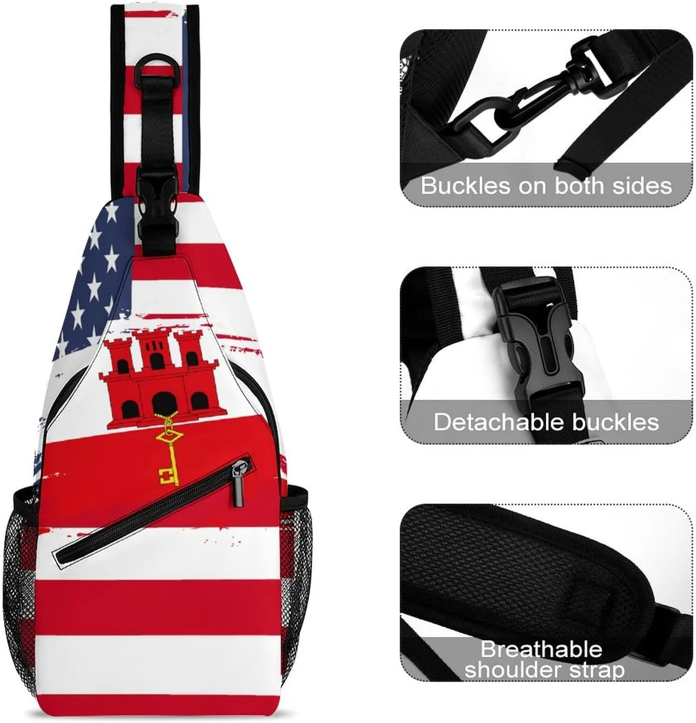 Gibraltar Flag Hand Drawn Sling Bag Crossbody Chest Bag Shoulder Bag For Travel Hiking Cycling Camping