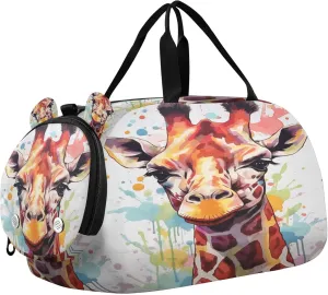 Giraffe Kids Overnight Sports Duffel Bags with Shoe Compartment & Wet Pocket Travel Sport Gym Bag for Girls Boys