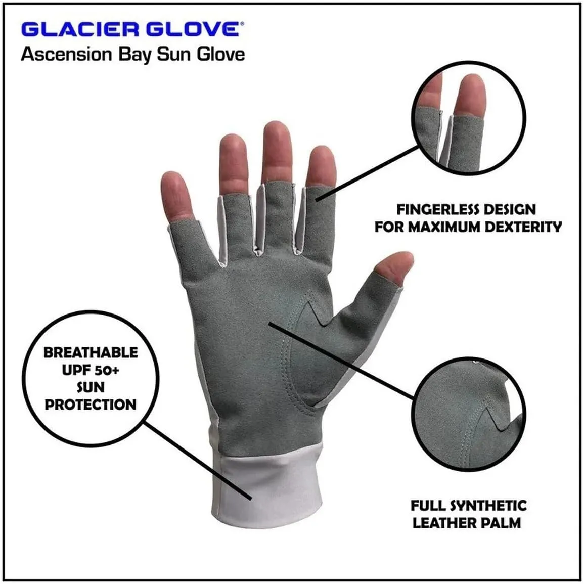 Glacier Glove Ascension Bay 50  Sun Protection Durable Lightweight Breathable Quick-Dry Fingerless Outdoor Fishing Sun Glove