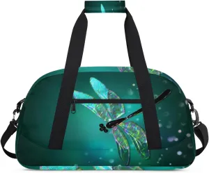 Glass Dragonfly Gym Duffel Bag for Men Women Colorful Light Sports Tote Bag with Adjustable Shoulder Strap for Dance Gymnastics Traveling Outdoor Camping Overnight Stay
