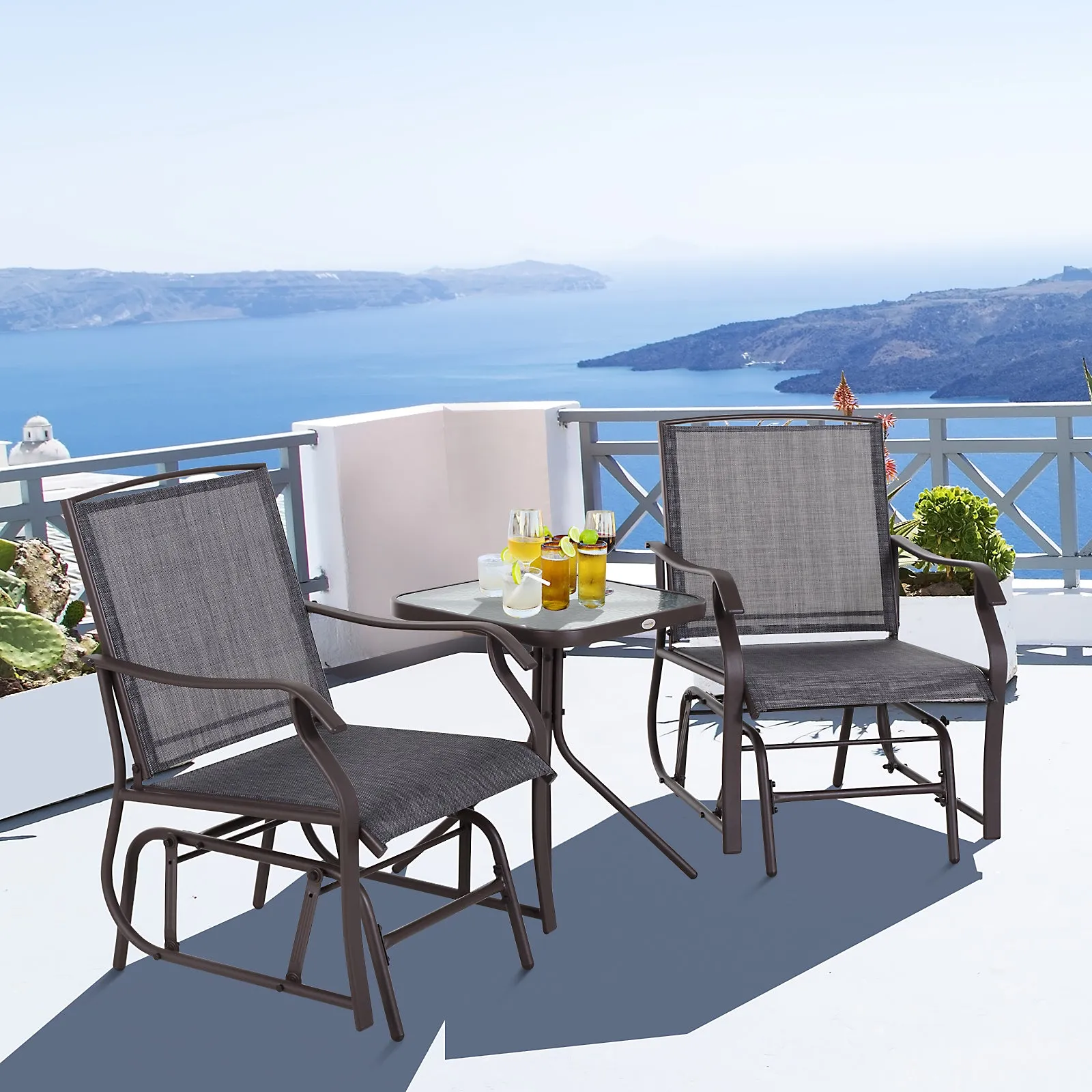 Glider Rocking Chair & Table Set, 2 Single Seaters Rocker Swing Chair for Patio, Grey