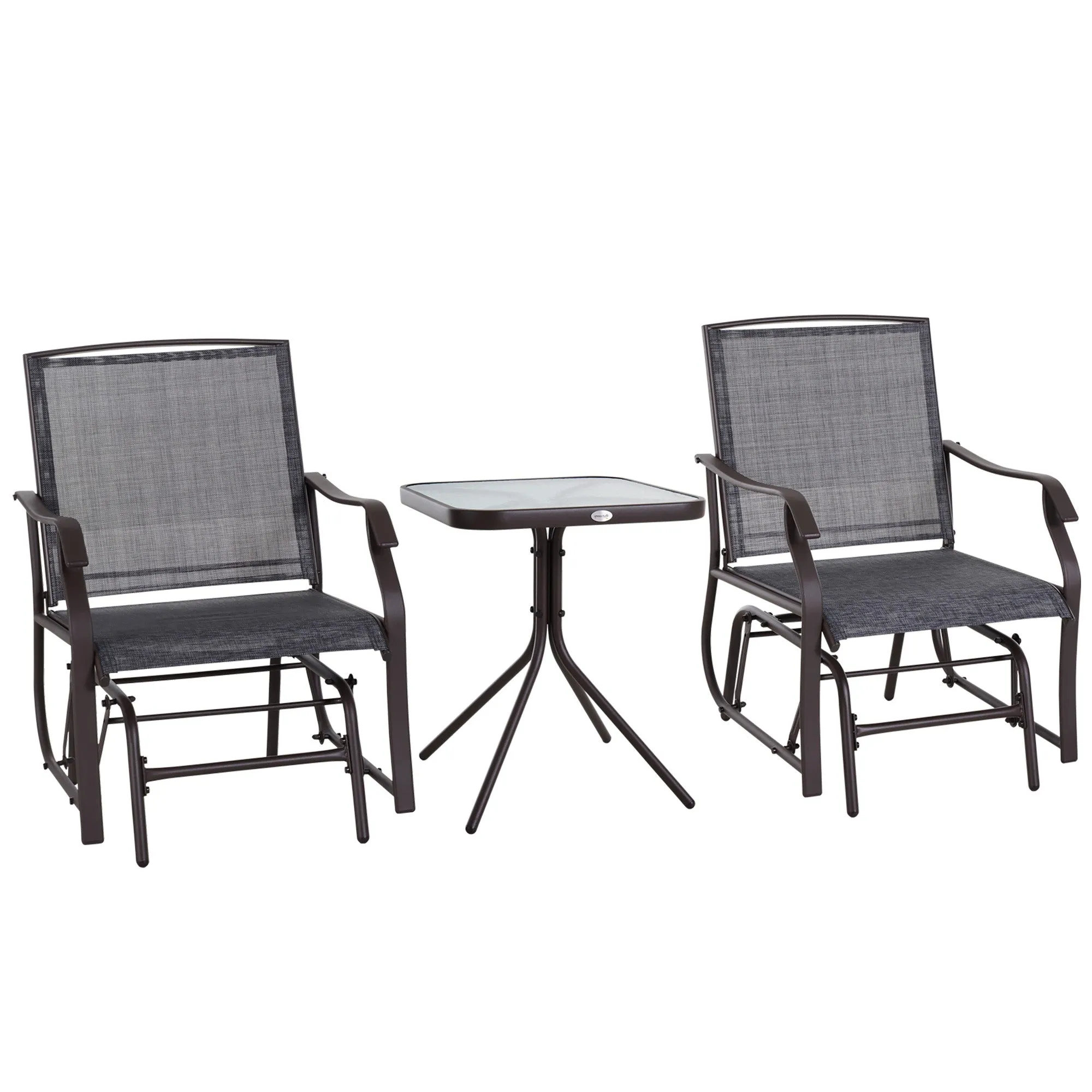 Glider Rocking Chair & Table Set, 2 Single Seaters Rocker Swing Chair for Patio, Grey