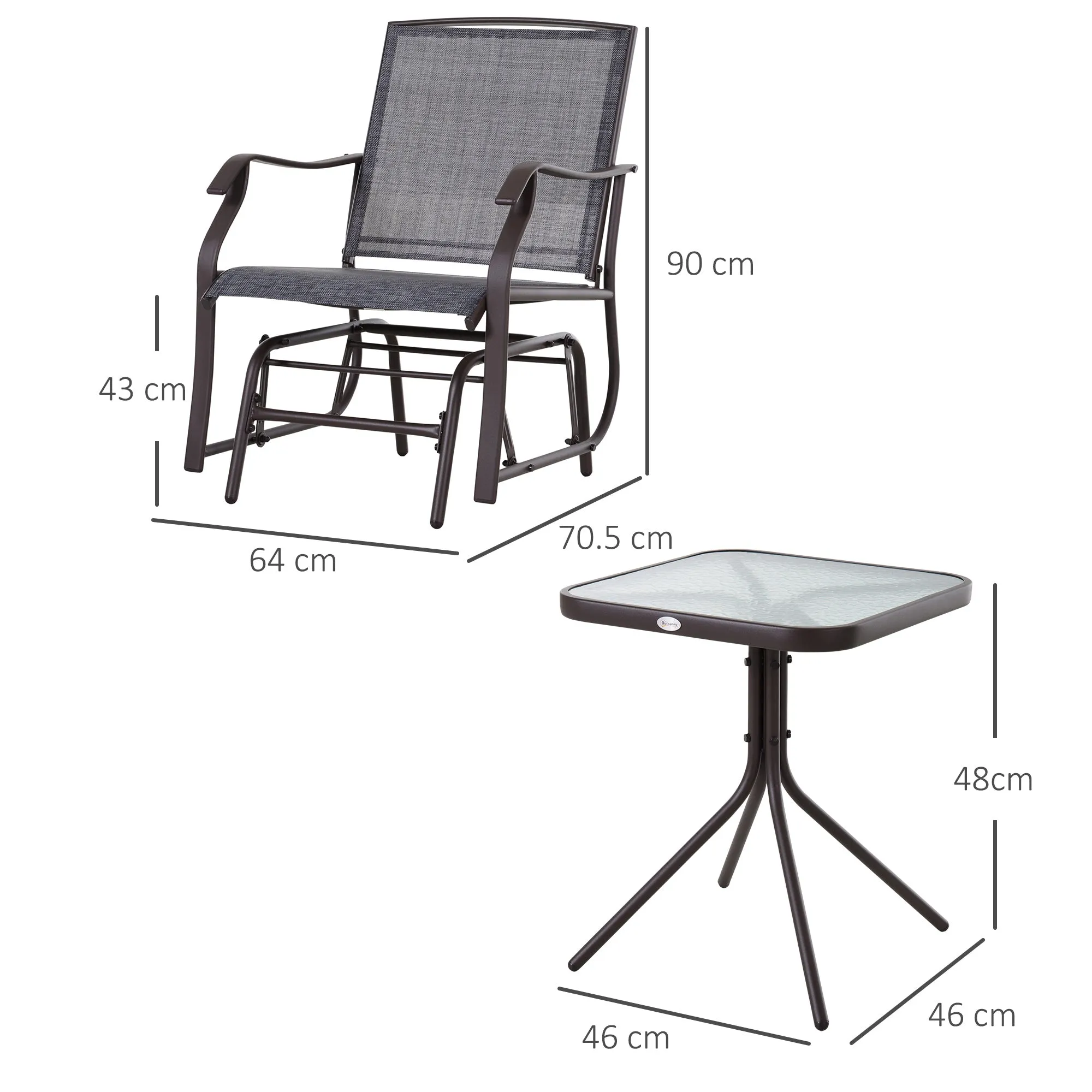 Glider Rocking Chair & Table Set, 2 Single Seaters Rocker Swing Chair for Patio, Grey