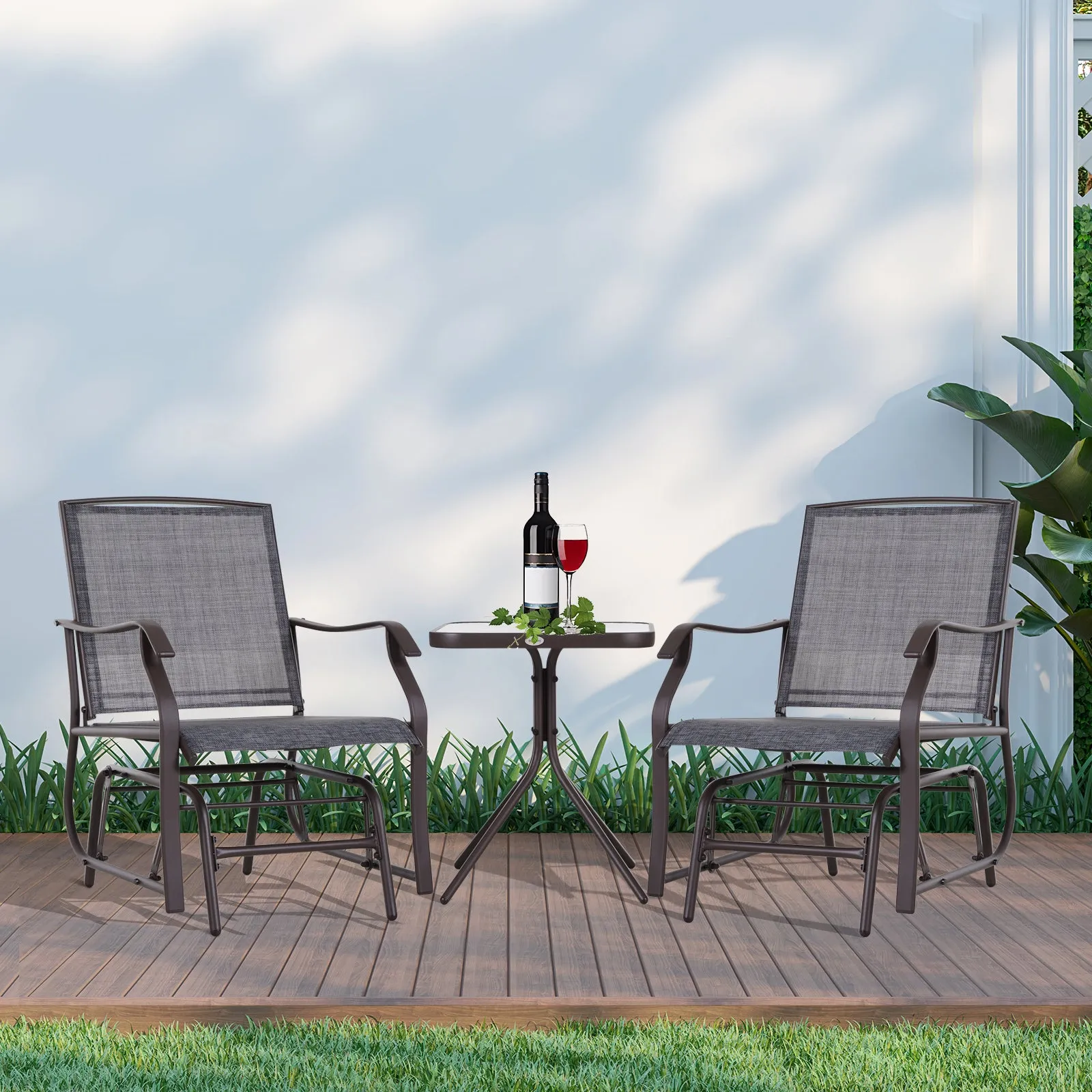 Glider Rocking Chair & Table Set, 2 Single Seaters Rocker Swing Chair for Patio, Grey