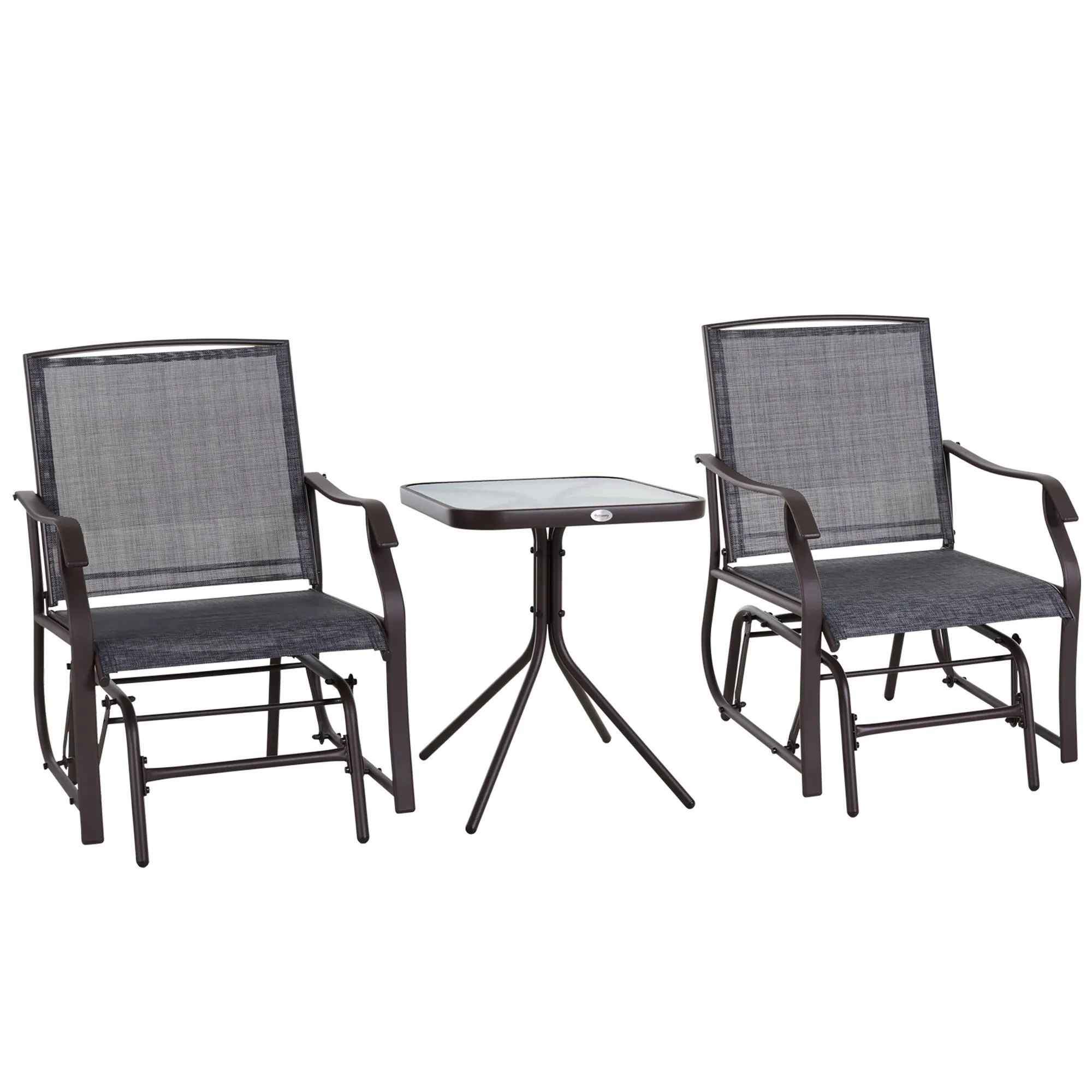 Glider Rocking Chair & Table Set, 2 Single Seaters Rocker Swing Chair for Patio, Grey