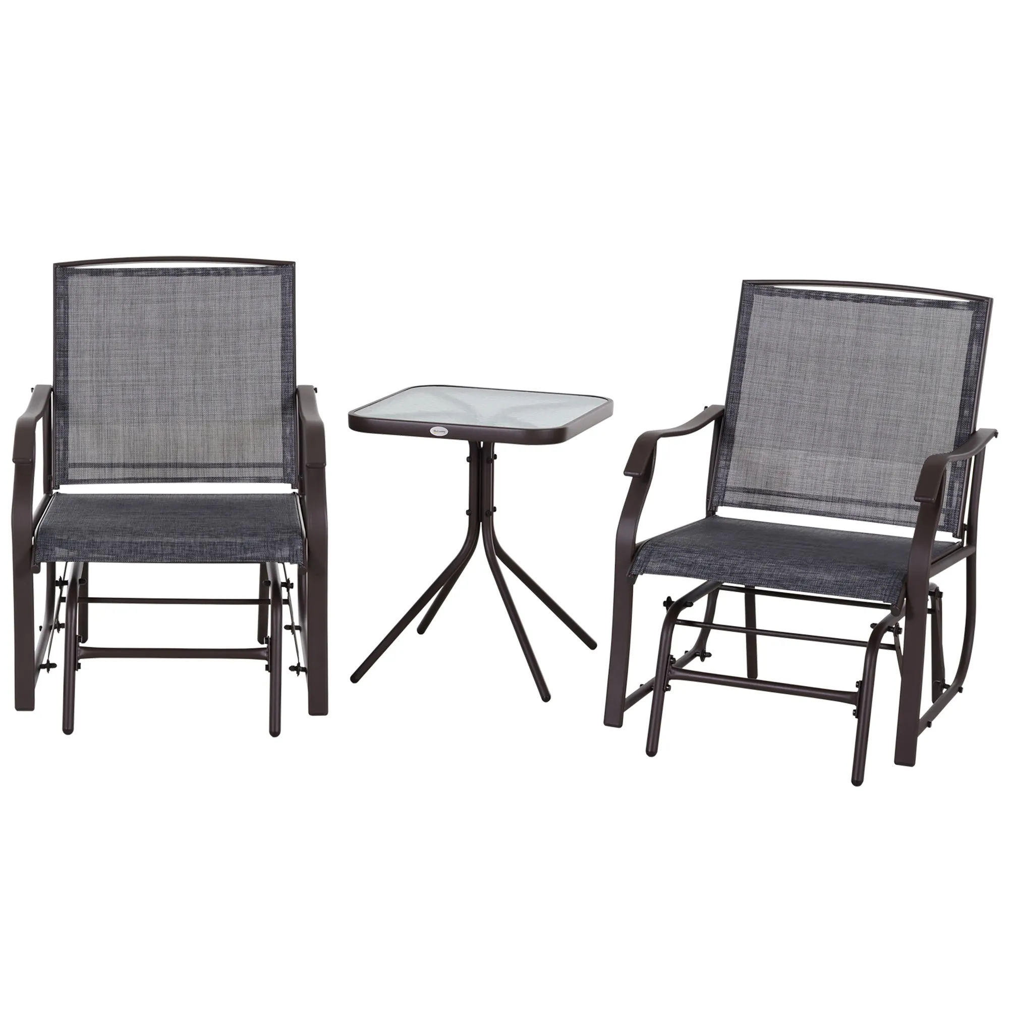 Glider Rocking Chair & Table Set, 2 Single Seaters Rocker Swing Chair for Patio, Grey