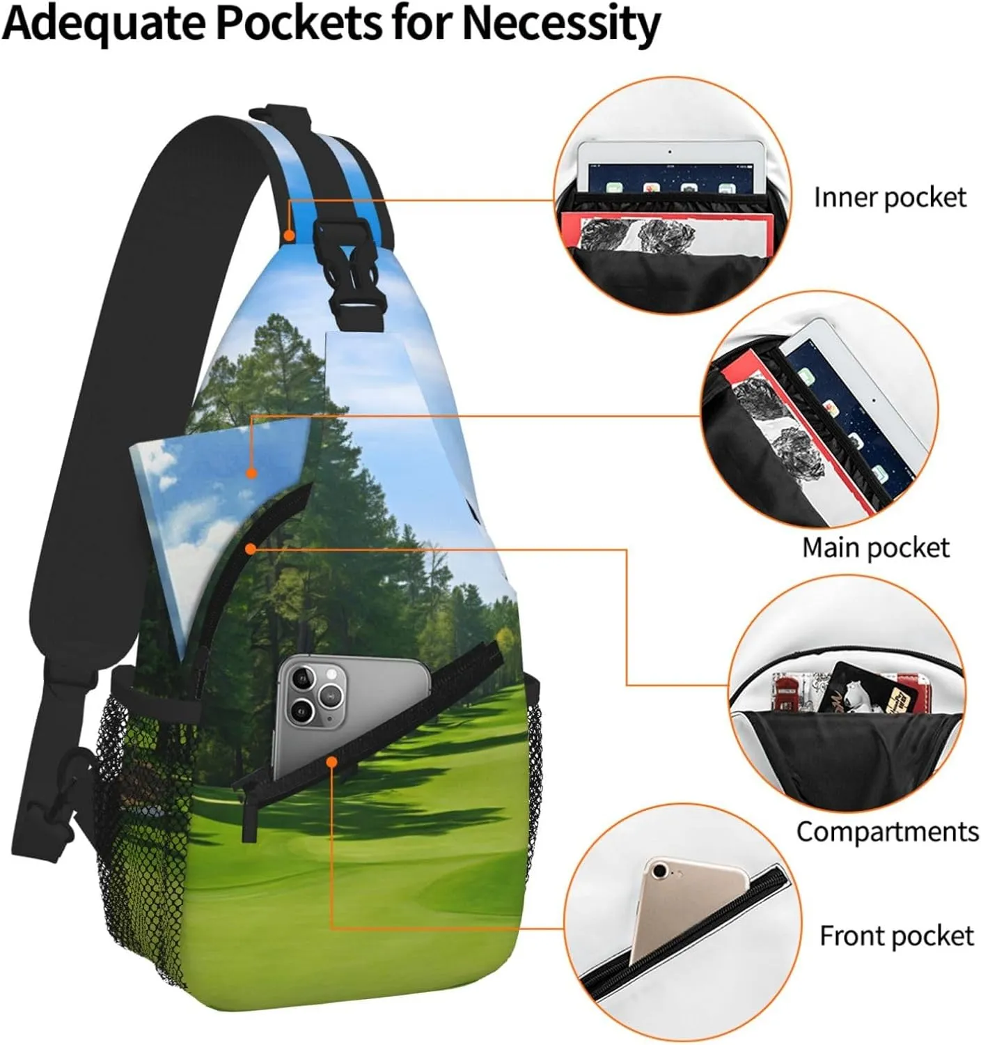 Golf Course Lawn Print Cross Chest Bag Diagonally - High-Capacity For Short Trips, Work, And Daily Use