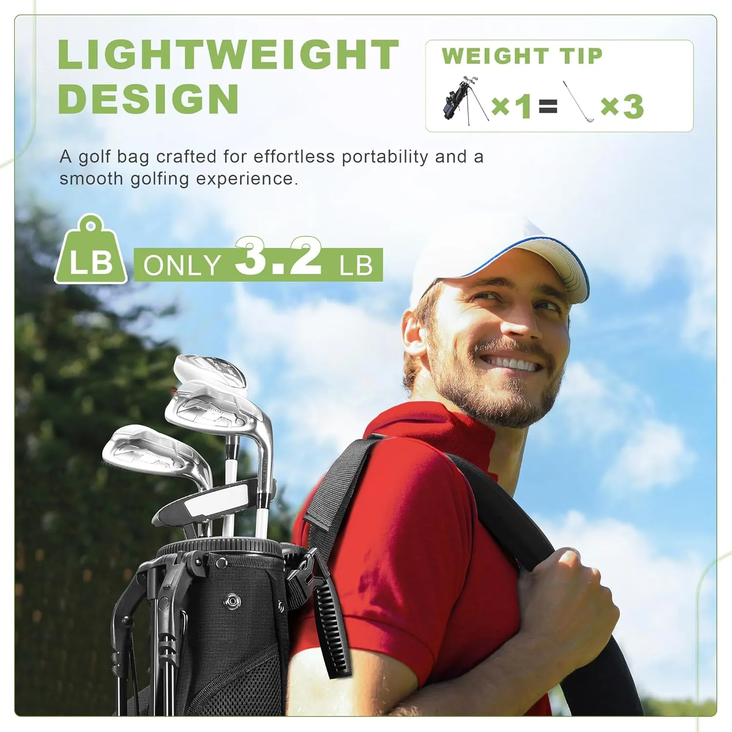 Golf Lightweight Stand Carry Bag– Easy to Carry and Durable Pitch n Putt Golf Bag for The Driving Range, Par 3 and Executive Courses，Fits Up to 5-6 Clubs