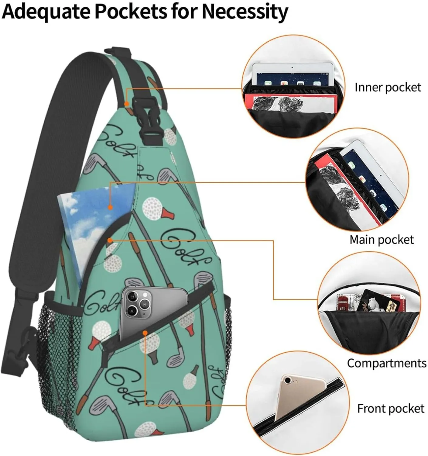 Golf Sport Crossbody Bag Golf Shoulder Bag Backpack Sport Sling Bag Chest Casual Daypack for Outdoor