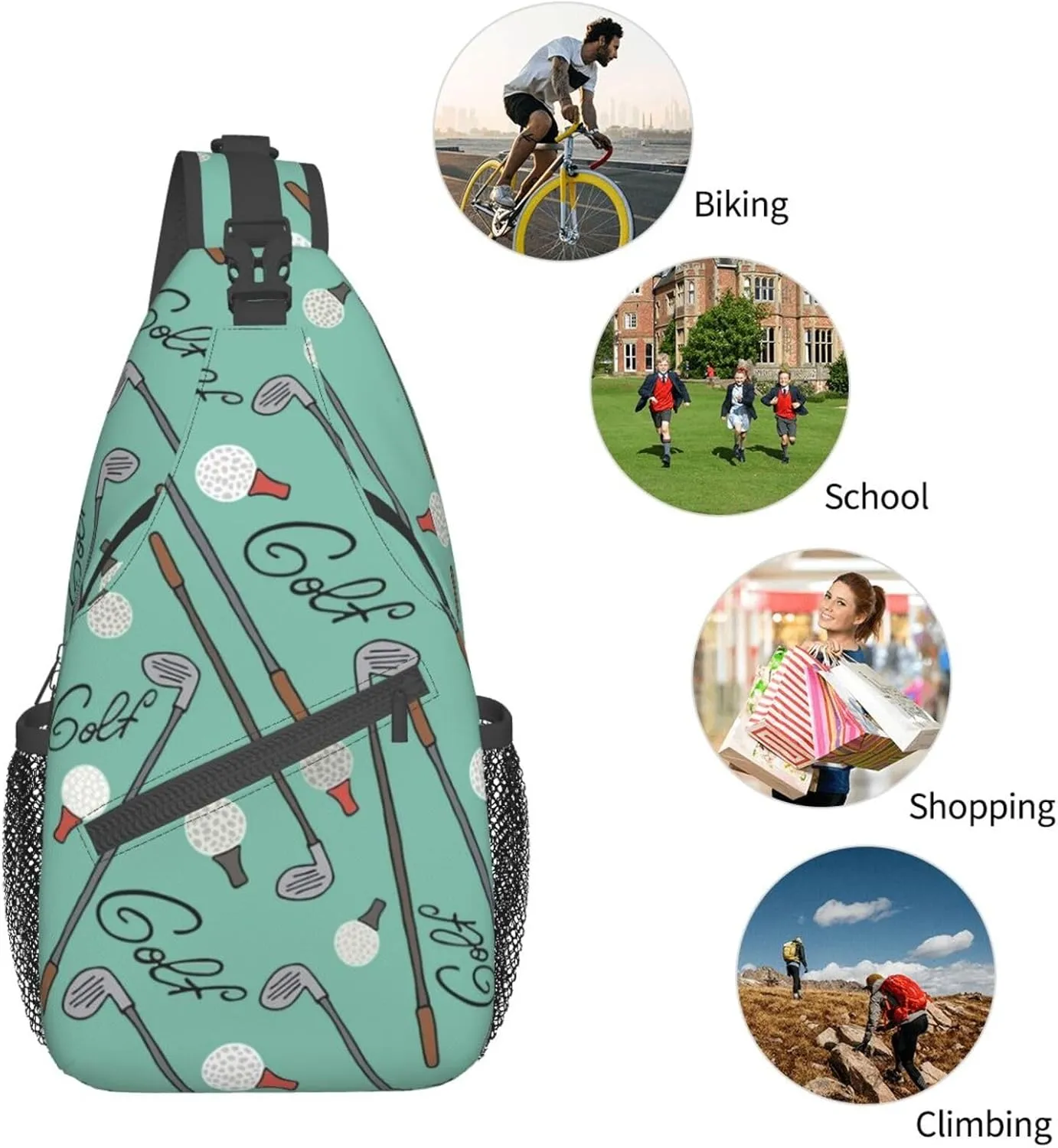 Golf Sport Crossbody Bag Golf Shoulder Bag Backpack Sport Sling Bag Chest Casual Daypack for Outdoor