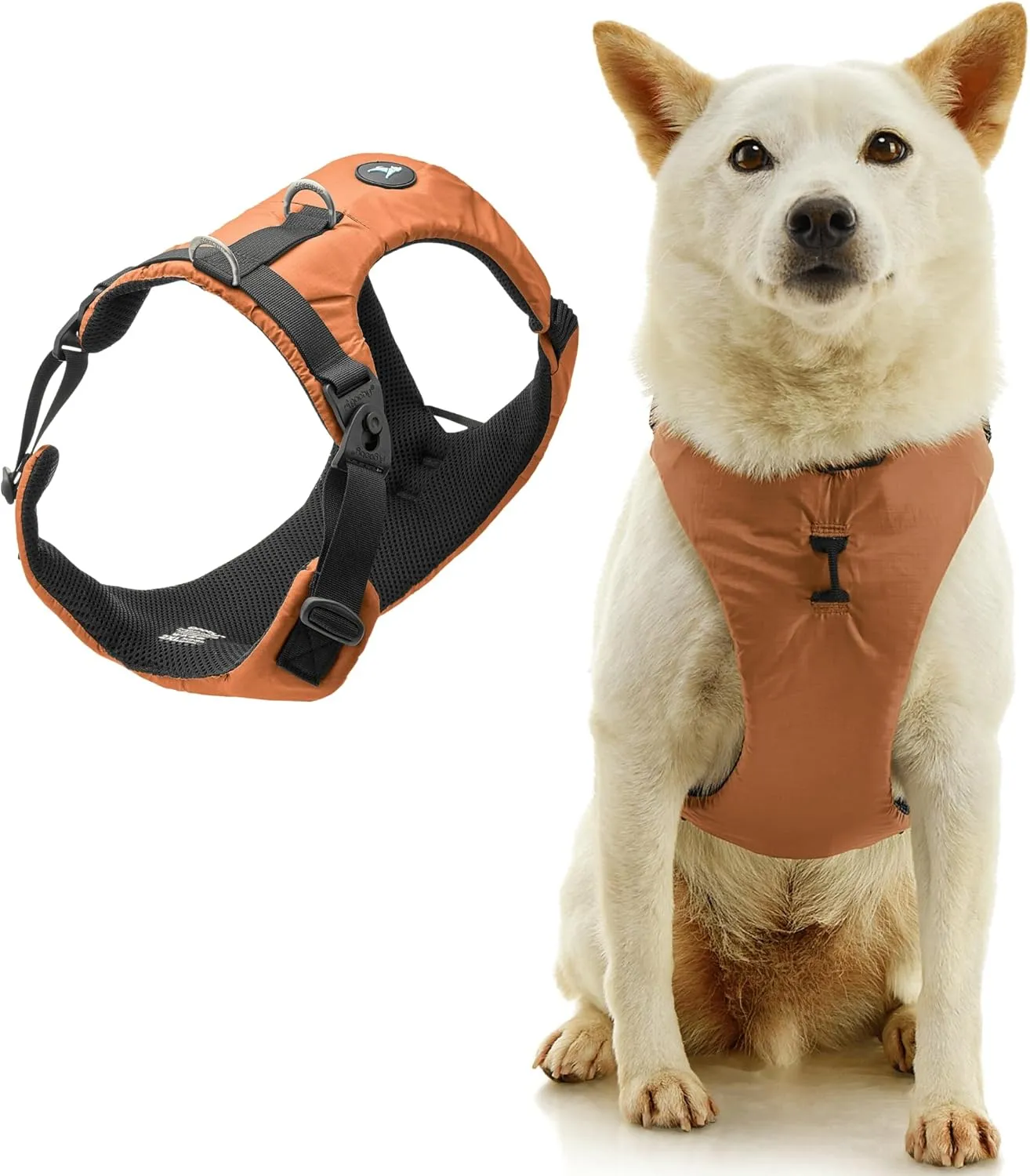 Gooby Trailblazer Harness - Adobe, Small - Shock Absorbing Dog Harness with No Pull Front and Dual Back Clips for Small Dog and Medium Dog