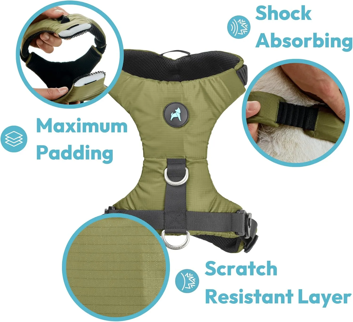 Gooby Trailblazer Harness - Adobe, Small - Shock Absorbing Dog Harness with No Pull Front and Dual Back Clips for Small Dog and Medium Dog