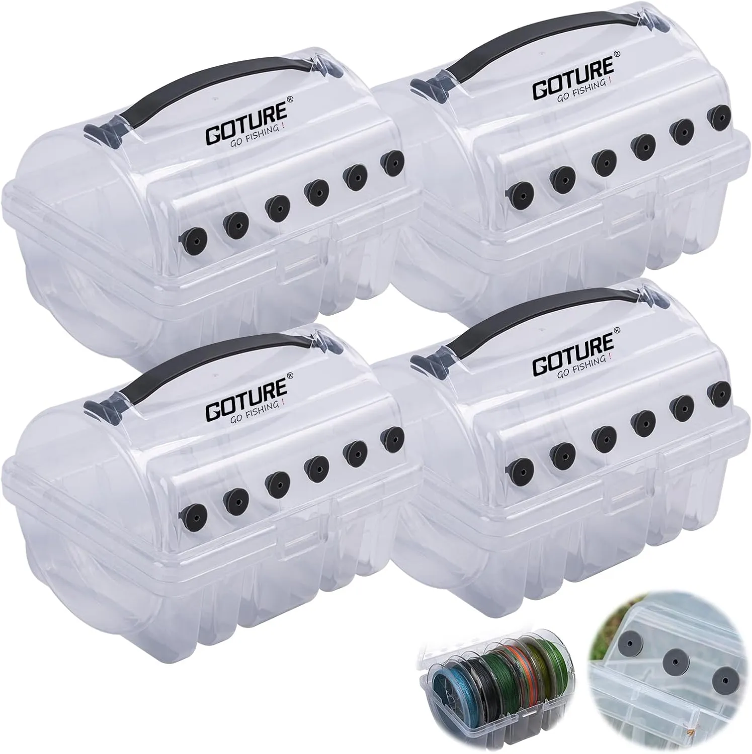 Goture Fishing Line Storage Box 1/2Pcs, 6(2 Large   4 Standard) Slots Fishing Line Case, PP Clear Visibility Fishing Line Organizer, Silicone Holes Line Spool Box