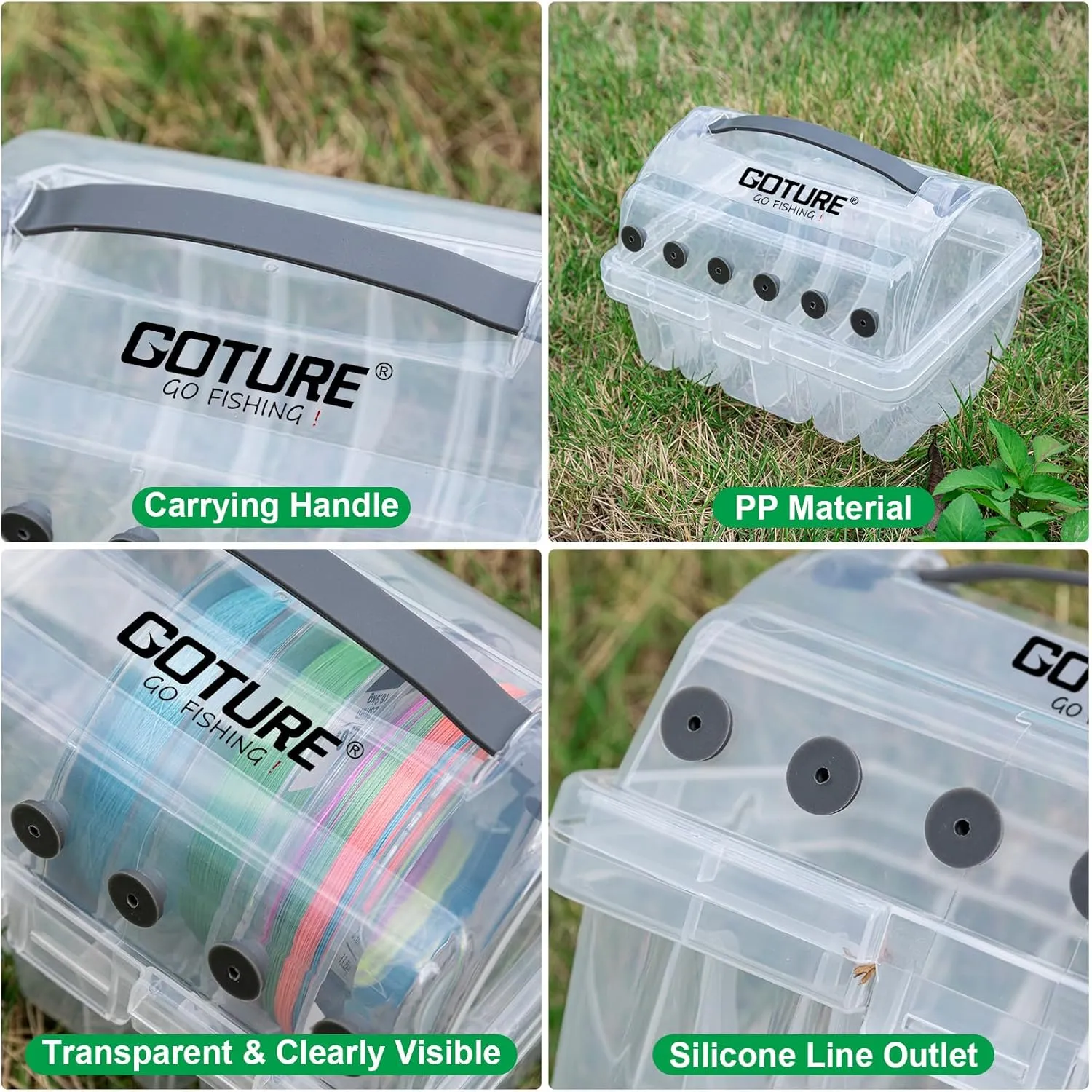 Goture Fishing Line Storage Box 1/2Pcs, 6(2 Large   4 Standard) Slots Fishing Line Case, PP Clear Visibility Fishing Line Organizer, Silicone Holes Line Spool Box