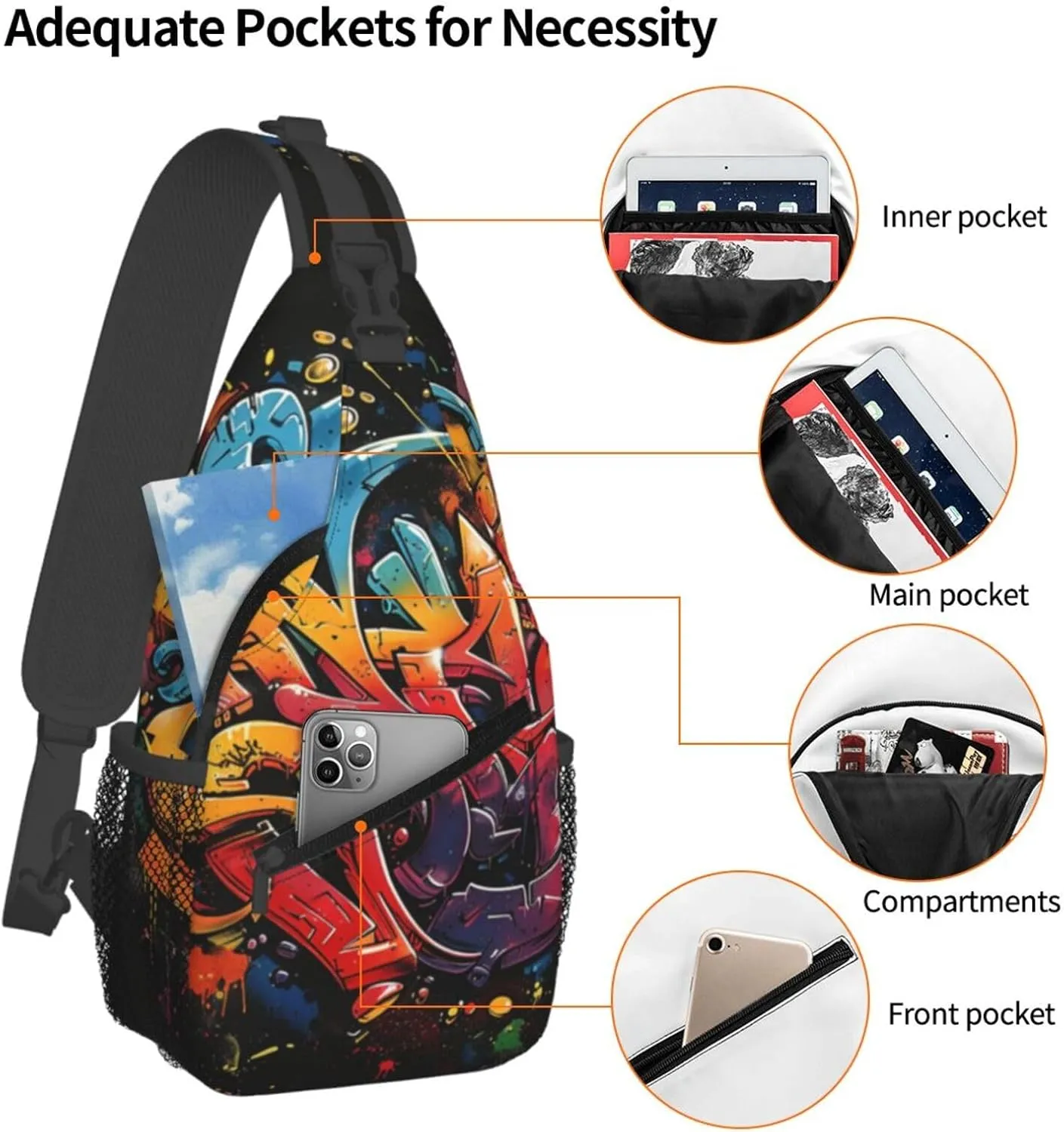 Graffiti Art Crossbody Sling Bag For Women Men Cute Chest Bag Shoulder Bag Sling Backpack Casual Sport Daypack For Travel Hiking
