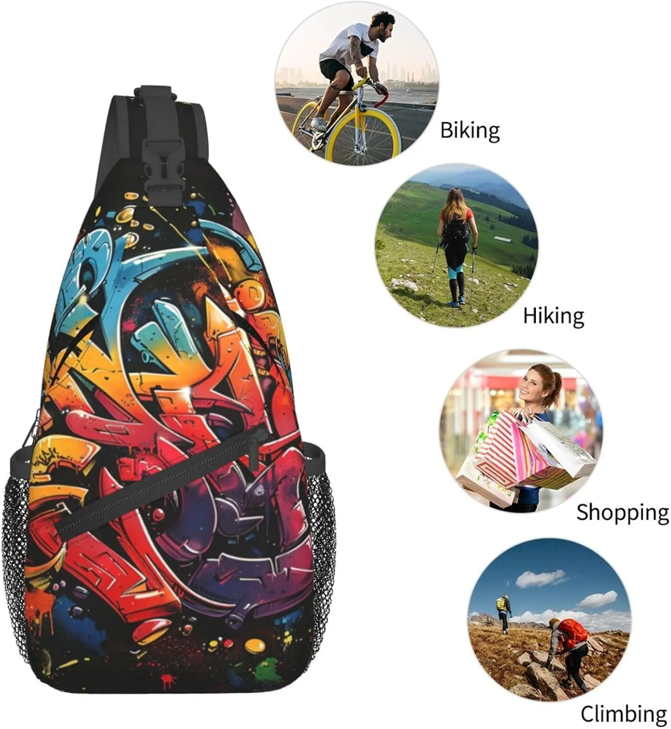 Graffiti Art Crossbody Sling Bag For Women Men Cute Chest Bag Shoulder Bag Sling Backpack Casual Sport Daypack For Travel Hiking