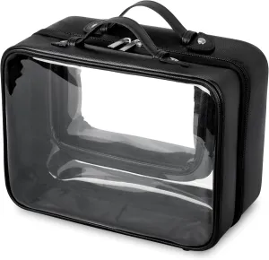 GRANNY SAYS TSA Approved Toiletry Bag, Clear Makeup Bag, Travel Toiletry Bag for Women, Leather Travel Cosmetic Bag, Portable PVC Waterproof Bag, Large Makeup Organizer, Black