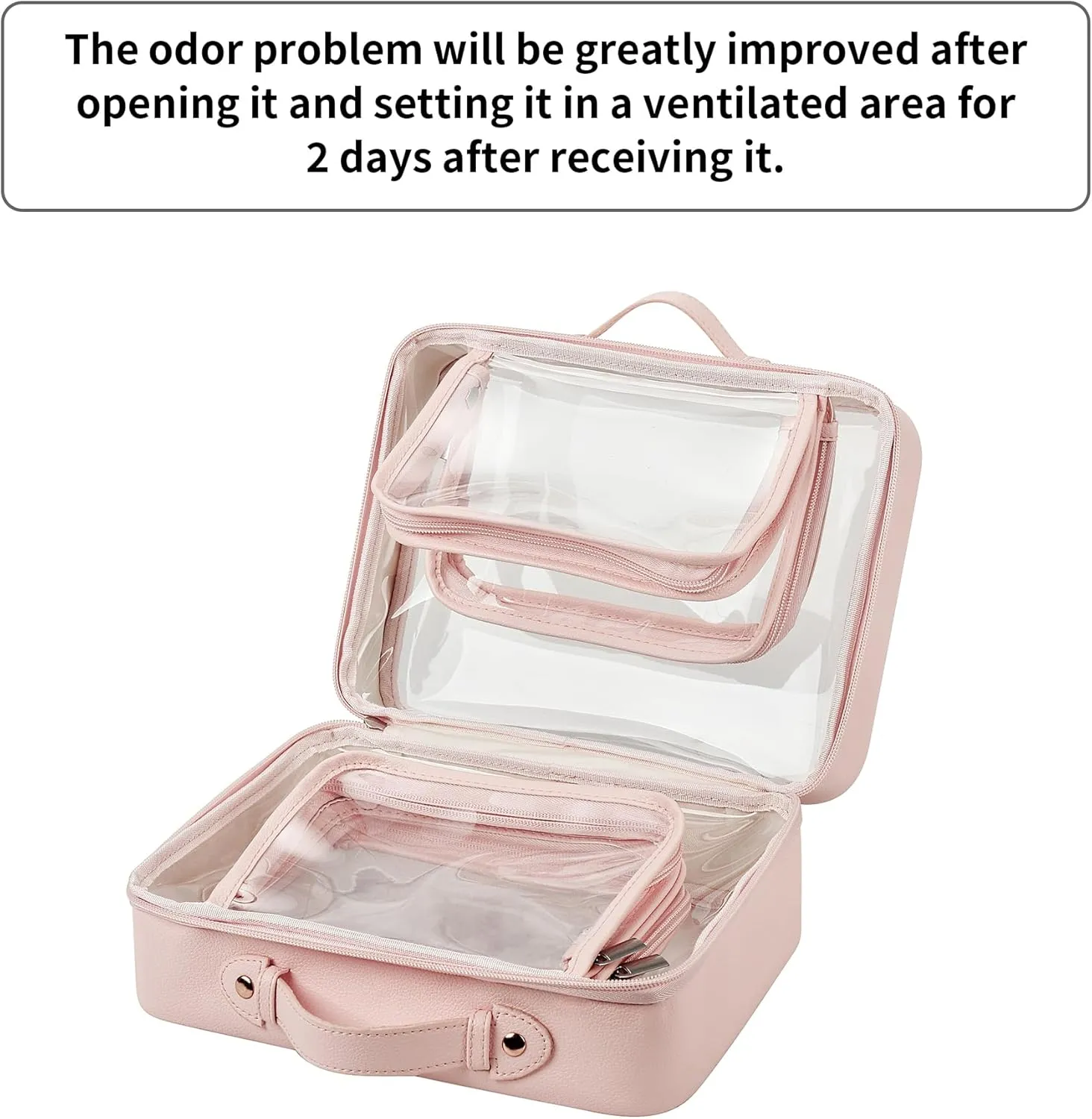 GRANNY SAYS TSA Approved Toiletry Bag, Clear Makeup Bag, Travel Toiletry Bag for Women, Leather Travel Cosmetic Bag, Portable PVC Waterproof Bag, Large Makeup Organizer, Pink