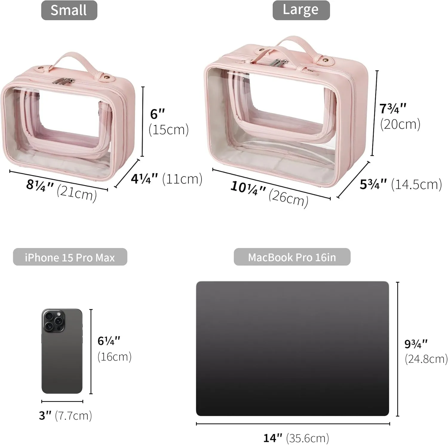 GRANNY SAYS TSA Approved Toiletry Bag, Clear Makeup Bag, Travel Toiletry Bag for Women, Leather Travel Cosmetic Bag, Portable PVC Waterproof Bag, Large Makeup Organizer, Pink