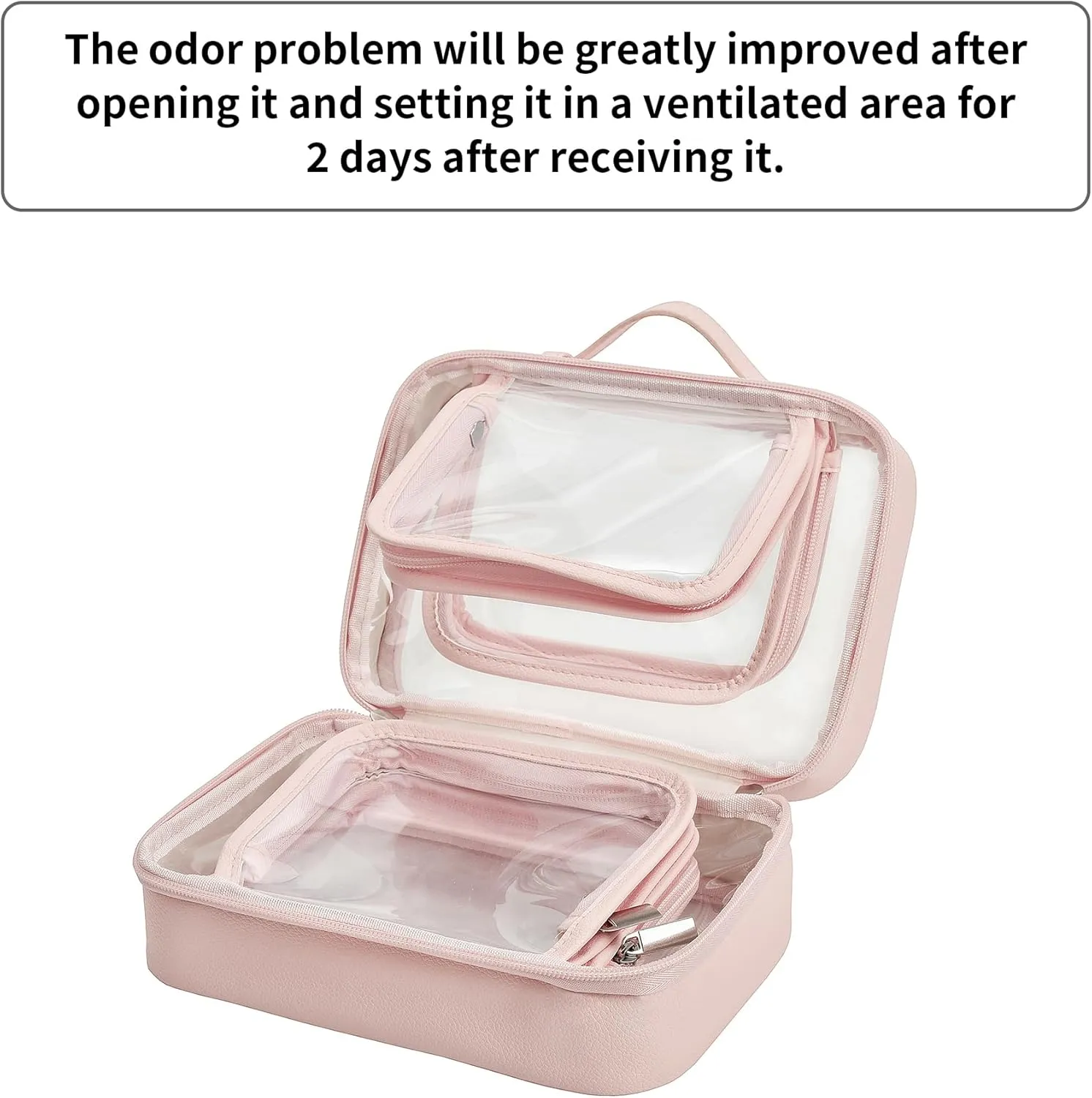 GRANNY SAYS TSA Approved Toiletry Bag, Clear Makeup Bag, Travel Toiletry Bag for Women, Leather Travel Cosmetic Bag, Portable PVC Waterproof Bag, Small Makeup Organizer, Pink