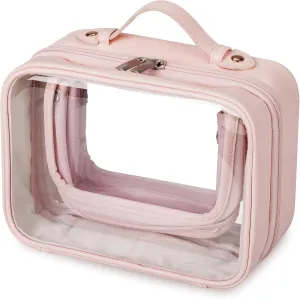 GRANNY SAYS TSA Approved Toiletry Bag, Clear Makeup Bag, Travel Toiletry Bag for Women, Leather Travel Cosmetic Bag, Portable PVC Waterproof Bag, Small Makeup Organizer, Pink