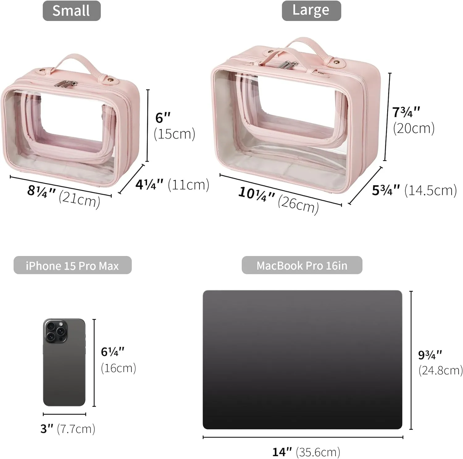 GRANNY SAYS TSA Approved Toiletry Bag, Clear Makeup Bag, Travel Toiletry Bag for Women, Leather Travel Cosmetic Bag, Portable PVC Waterproof Bag, Small Makeup Organizer, Pink