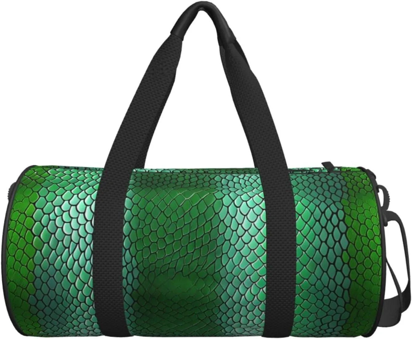 Green Snakeskin Printed Travel Bag,Round Personal Item Storage bag,Foldie Duffel Bag for Traveling Vacation,Fitness,Sports