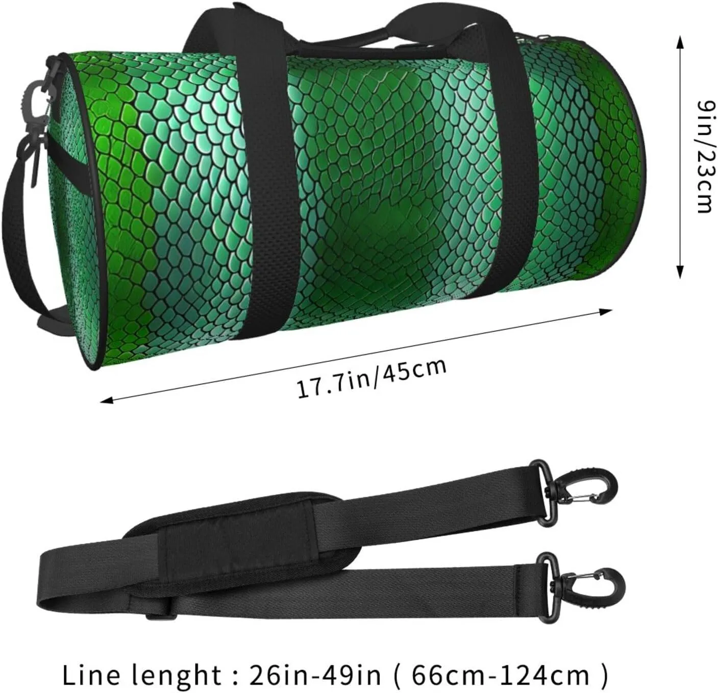 Green Snakeskin Printed Travel Bag,Round Personal Item Storage bag,Foldie Duffel Bag for Traveling Vacation,Fitness,Sports