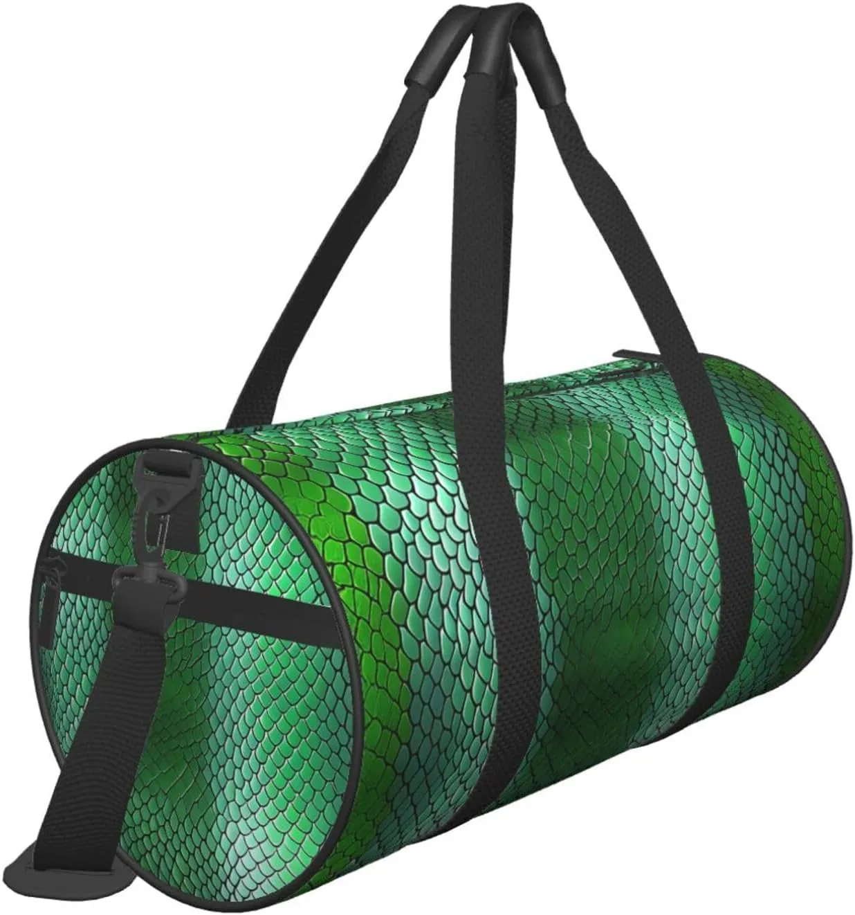 Green Snakeskin Printed Travel Bag,Round Personal Item Storage bag,Foldie Duffel Bag for Traveling Vacation,Fitness,Sports