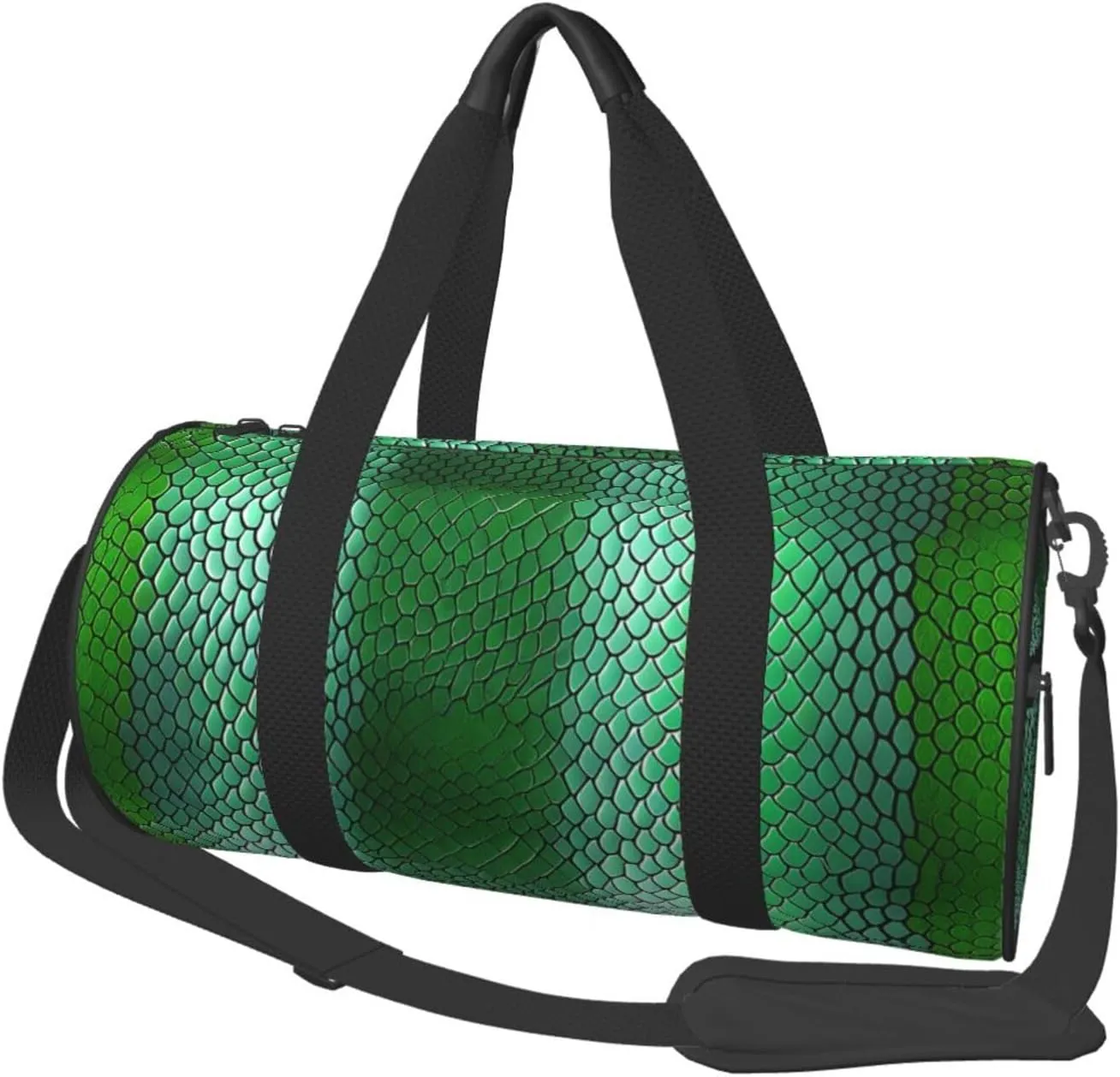 Green Snakeskin Printed Travel Bag,Round Personal Item Storage bag,Foldie Duffel Bag for Traveling Vacation,Fitness,Sports