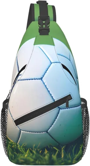 Green Soccer Ball On Grassy Print Sling Bag Crossbody Backpack For Women Men Hiking Travel Over The Shoulder Multipurpose Bag