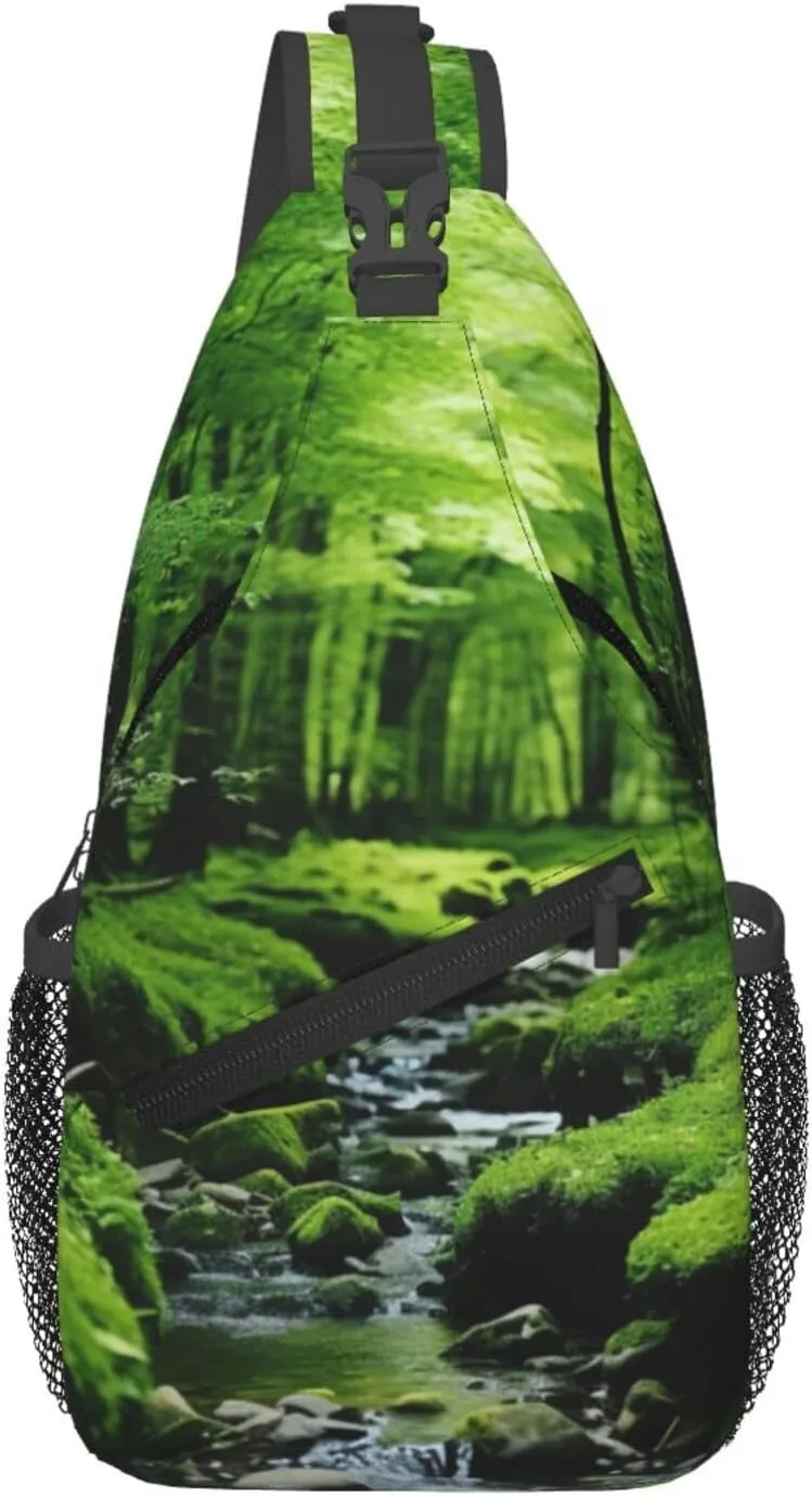Green Vegetation Men'S Casual Chest Crossbody Bag, Lightweight Durable Shoulder Sling Pack For Daily Use, Travel, And Outdoor.