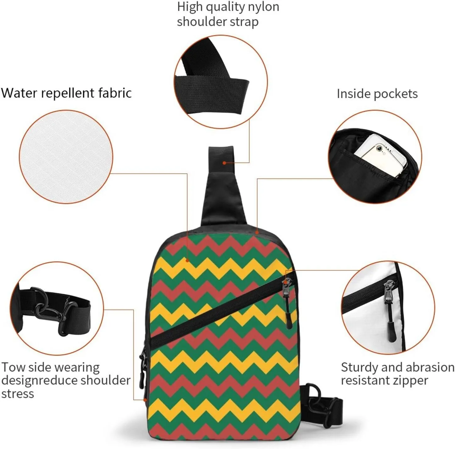 Green Yellow Red Lithuania Zigzag Flag Packable Crossbody Bag Portable Sling Bags Foldable Travel Daypack Reusable Sports Shoulder Backpack Diagonally Chest Bag for Workout