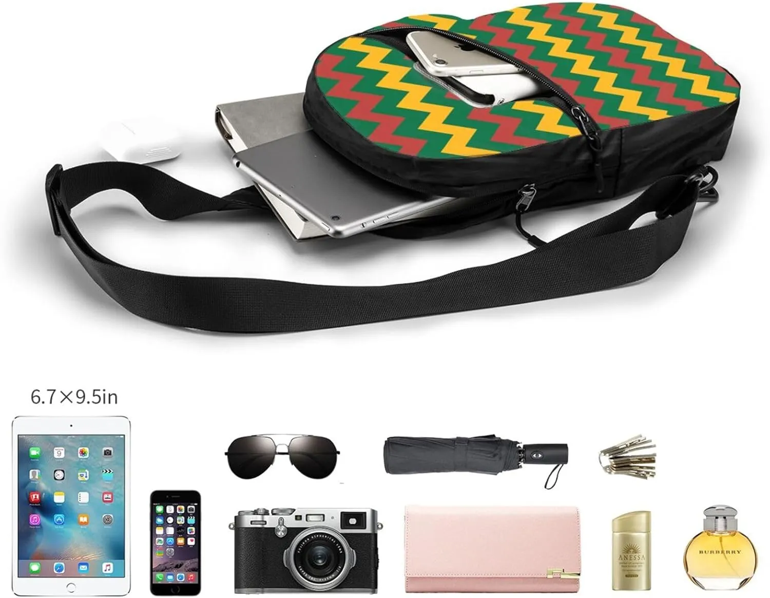 Green Yellow Red Lithuania Zigzag Flag Packable Crossbody Bag Portable Sling Bags Foldable Travel Daypack Reusable Sports Shoulder Backpack Diagonally Chest Bag for Workout