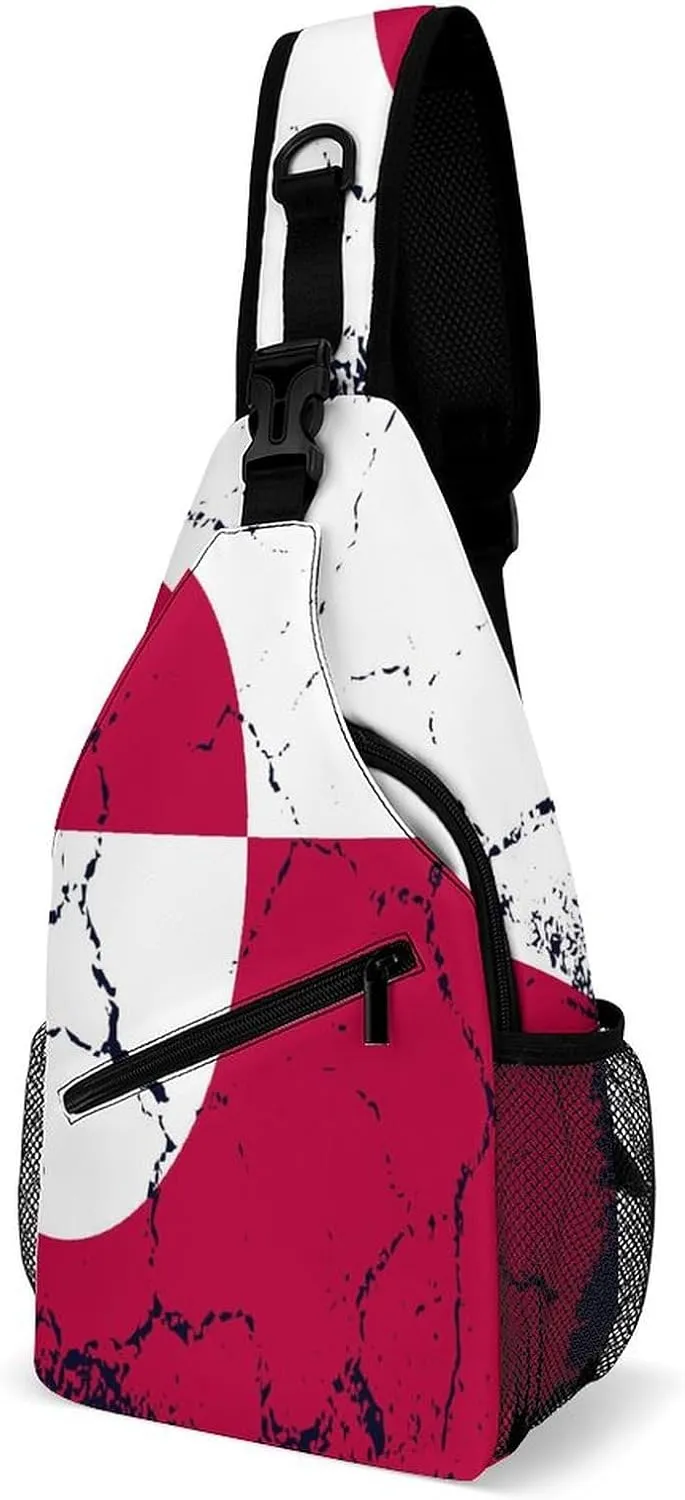 Greenland Flag Grunge Design Sling Bag Crossbody Chest Bag Shoulder Bag For Travel Hiking Cycling Camping