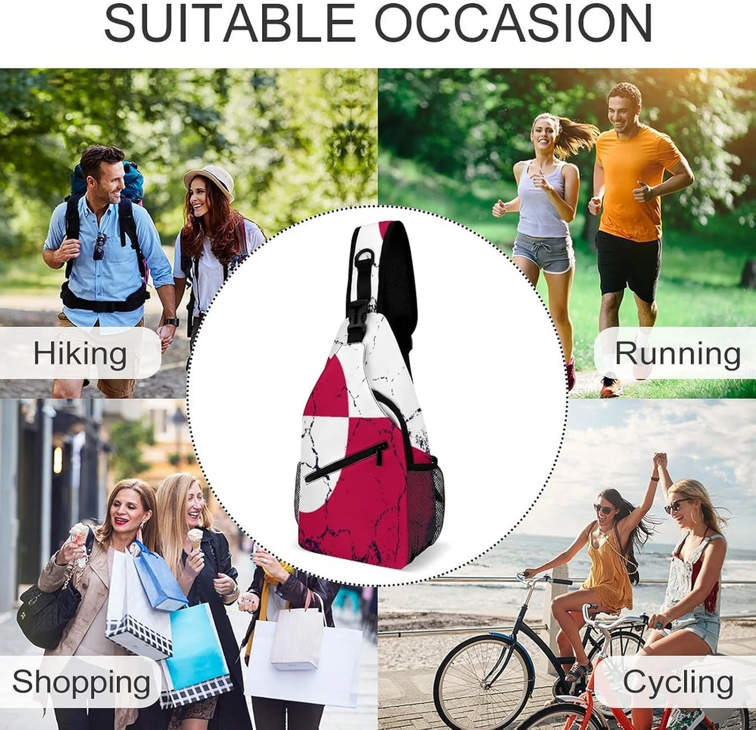 Greenland Flag Grunge Design Sling Bag Crossbody Chest Bag Shoulder Bag For Travel Hiking Cycling Camping