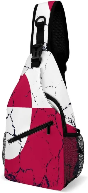 Greenland Flag Grunge Design Sling Bag Crossbody Chest Bag Shoulder Bag For Travel Hiking Cycling Camping