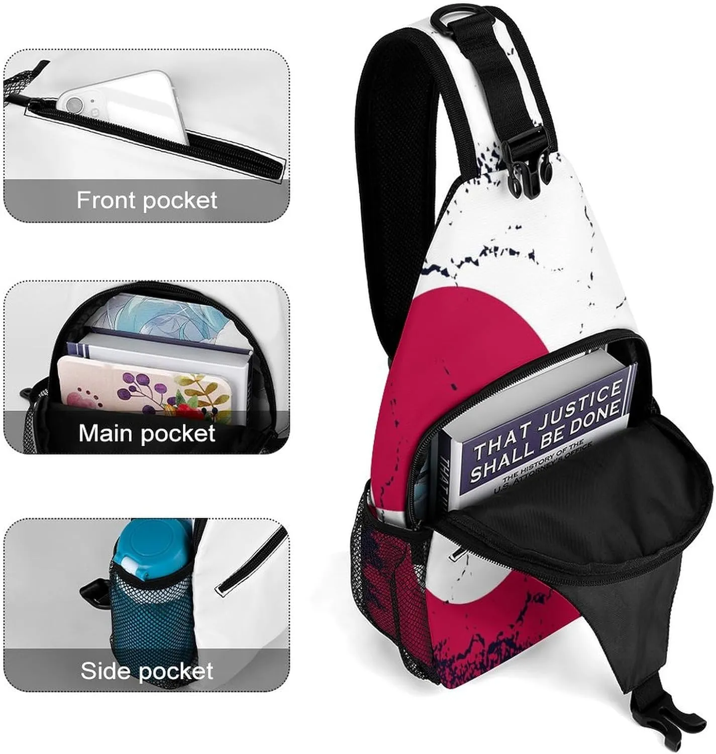 Greenland Flag Grunge Design Sling Bag Crossbody Chest Bag Shoulder Bag For Travel Hiking Cycling Camping