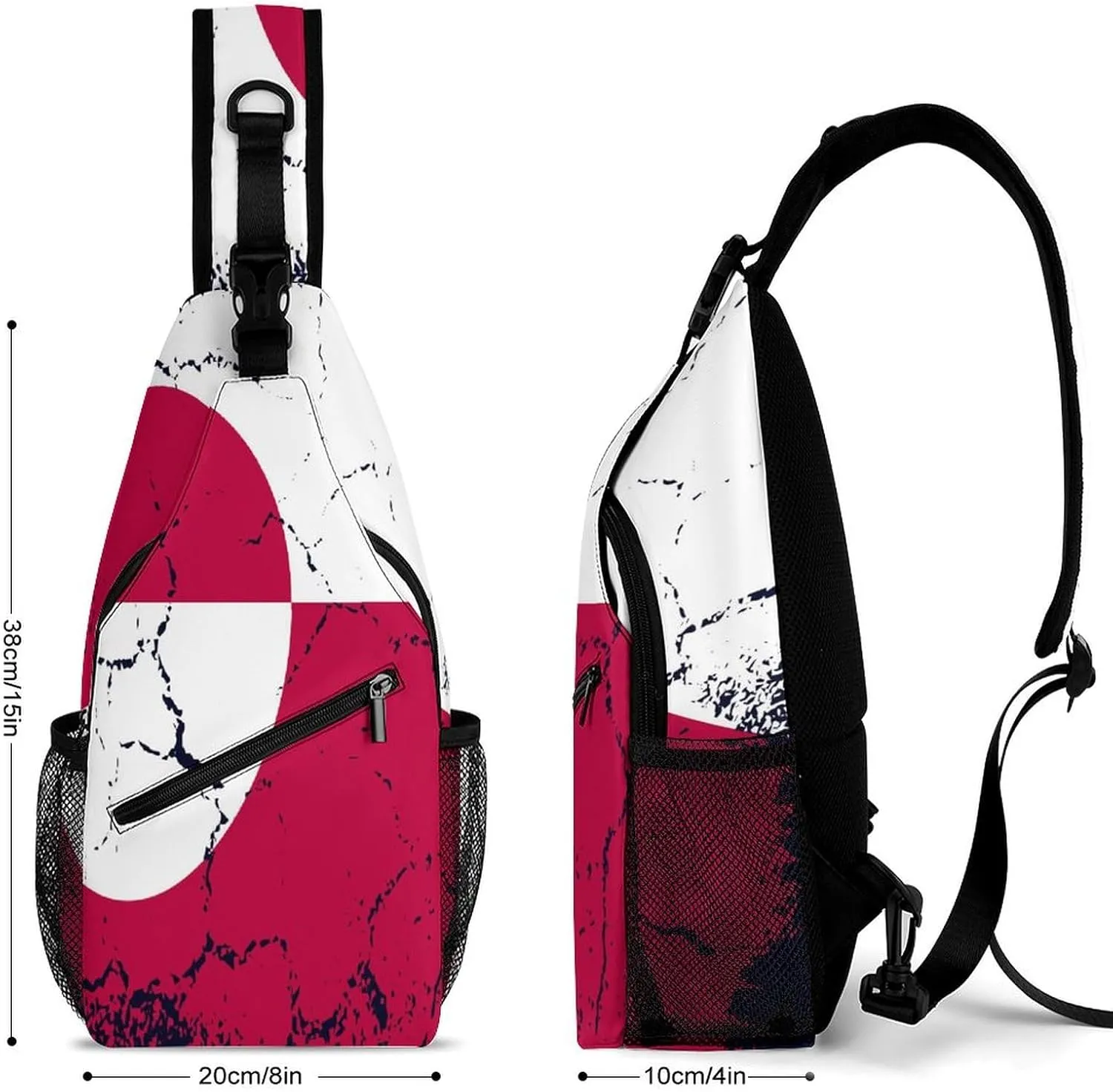 Greenland Flag Grunge Design Sling Bag Crossbody Chest Bag Shoulder Bag For Travel Hiking Cycling Camping