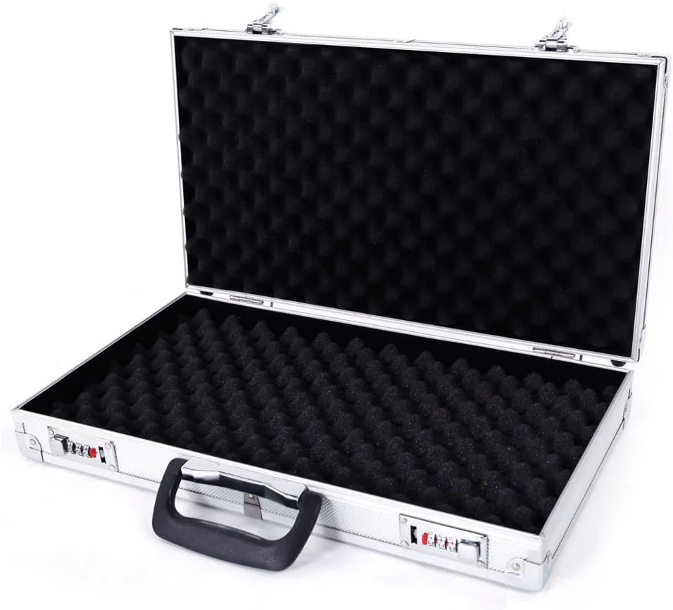 gt4-ly 45x25x7.5cm Aluminum New Framed Locking Gun Pistol HandGun Lock Box Hard Storage Carry Case Silver
